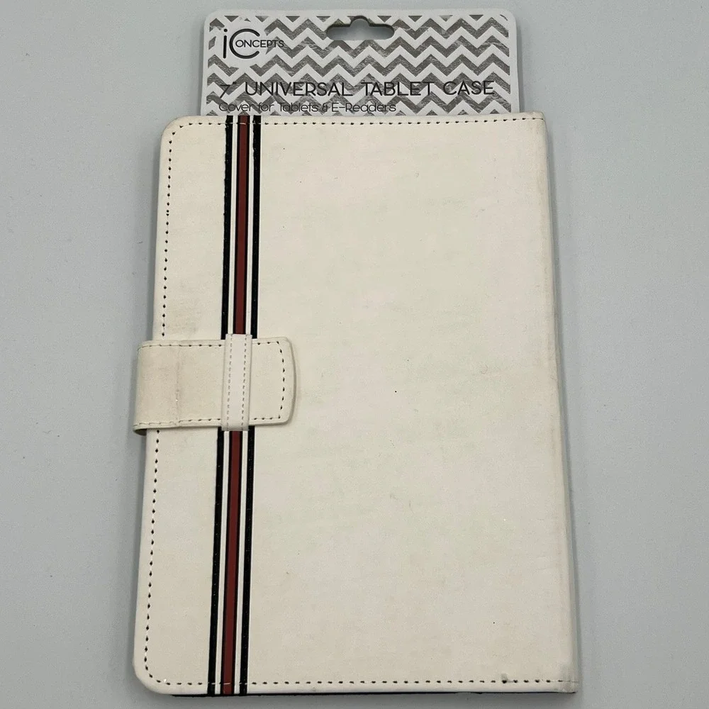 i-Concepts Universal Tablet Case Unisex 7 Inch White NWT Striped Portfolio